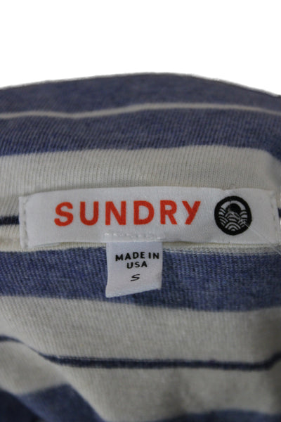 Sundry Women Cropped Striped Collared Polo Short Sleeve Blue Preppy Size S