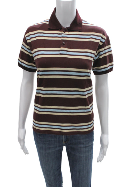 Lioness Mens Brown Striped Collared Cotton Polo Short Sleeve Size XS