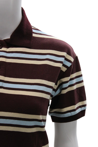 Lioness Mens Brown Striped Collared Cotton Polo Short Sleeve Size XS