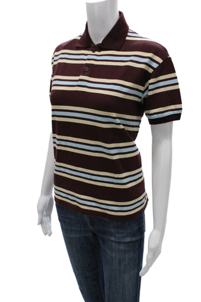 Lioness Mens Brown Striped Collared Cotton Polo Short Sleeve Size XS