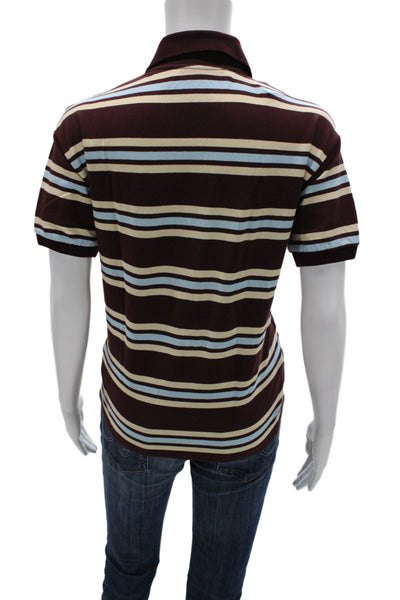 Lioness Mens Brown Striped Collared Cotton Polo Short Sleeve Size XS