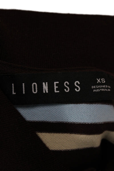 Lioness Mens Brown Striped Collared Cotton Polo Short Sleeve Size XS