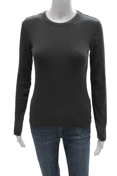 Zara Women Basic Jersey Long Sleeve Crew Neck T-Shirt Dark Gray Size M