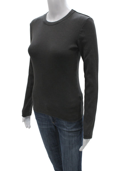 Zara Women Basic Jersey Long Sleeve Crew Neck T-Shirt Dark Gray Size M