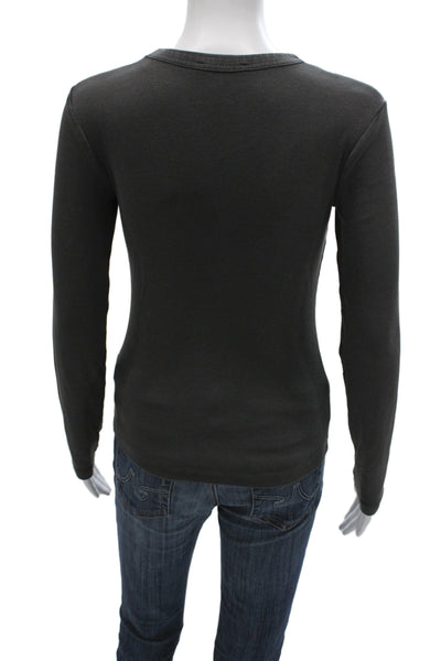 Zara Women Basic Jersey Long Sleeve Crew Neck T-Shirt Dark Gray Size M