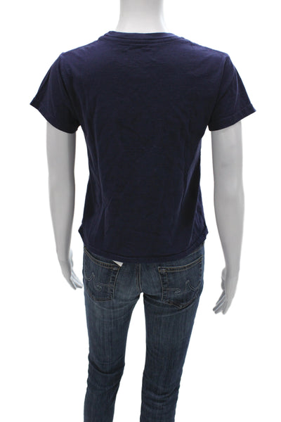 Guizio Women Cropped Graphic Tee Dark Blue Crew Neck Short Sleeve Cotton Size S