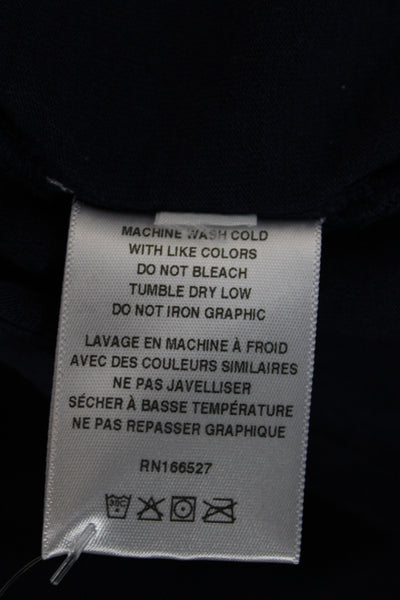 Guizio Women Cropped Graphic Tee Dark Blue Crew Neck Short Sleeve Cotton Size S