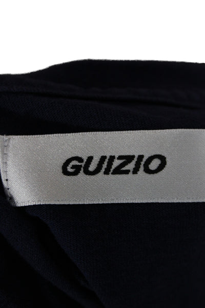 Guizio Women Cropped Graphic Tee Dark Blue Crew Neck Short Sleeve Cotton Size S
