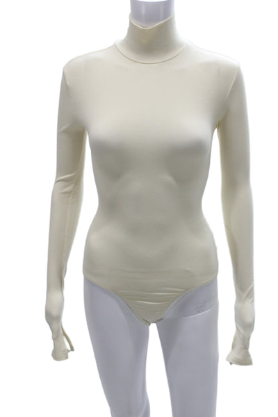 We Wore What Women Basic Turtleneck Long Sleeve Jumpsuit Beige Size XS