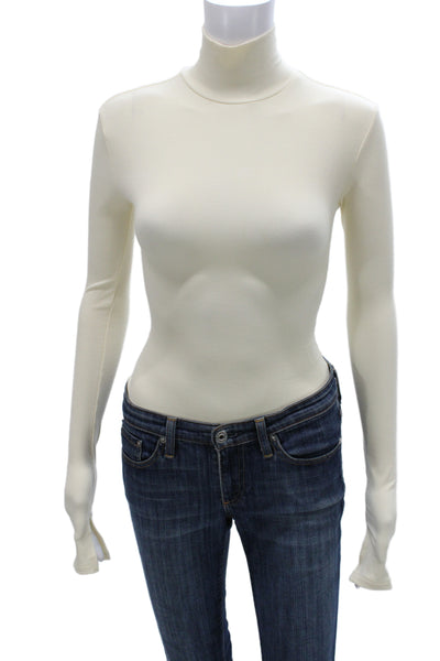 We Wore What Women Basic Turtleneck Long Sleeve Jumpsuit Beige Size XS