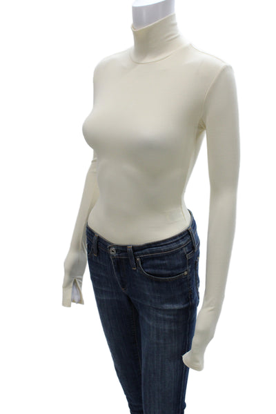 We Wore What Women Basic Turtleneck Long Sleeve Jumpsuit Beige Size XS
