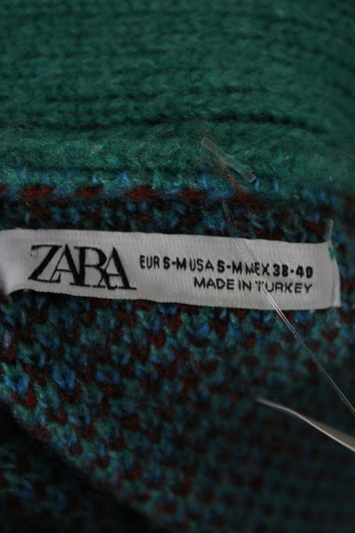 Zara Unisex Cardigan Green V-Neck Long Sleeve Button Geometric Size S