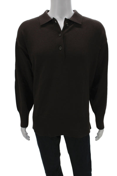 Zara Mens Pullover Sweater Brown Button Collared Long Sleeve Size M
