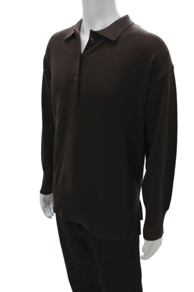 Zara Mens Pullover Sweater Brown Button Collared Long Sleeve Size M