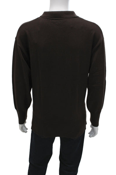 Zara Mens Pullover Sweater Brown Button Collared Long Sleeve Size M