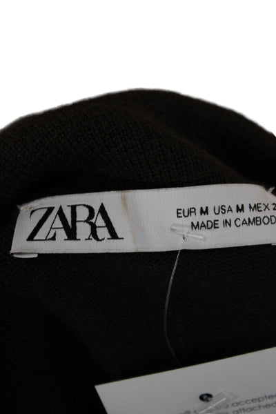 Zara Mens Pullover Sweater Brown Button Collared Long Sleeve Size M