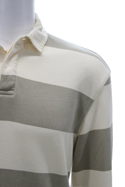 Zara Mens Beige Cotton Striped Collared Long Sleeve Polo Size M