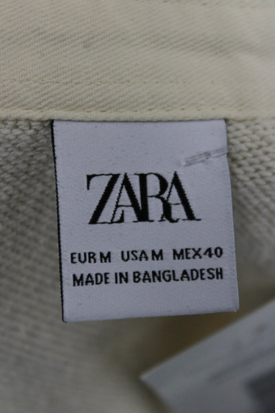 Zara Mens Beige Cotton Striped Collared Long Sleeve Polo Size M