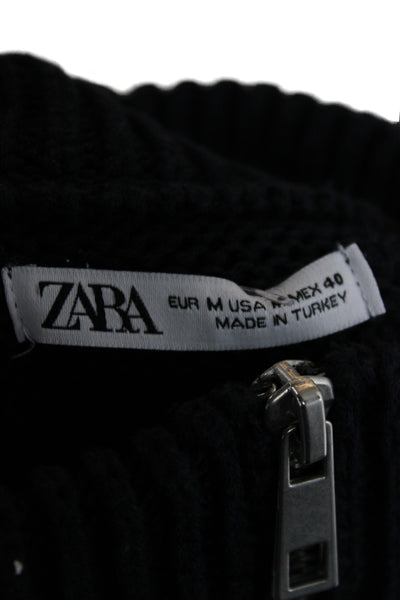 Zara Mens Pullover Sweater Dark Blue Striped High Neck Zip Size M