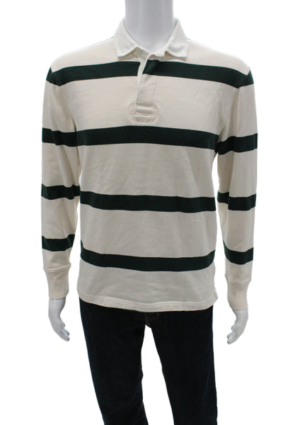 J Crew Mens Striped Collared Long Sleeve Polo White 100% Cotton Size S