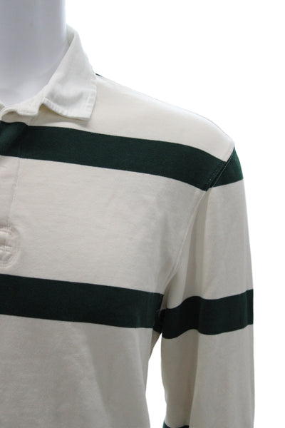 J Crew Mens Striped Collared Long Sleeve Polo White 100% Cotton Size S