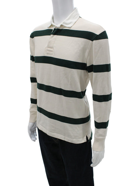 J Crew Mens Striped Collared Long Sleeve Polo White 100% Cotton Size S