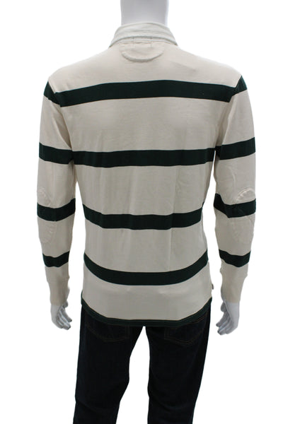 J Crew Mens Striped Collared Long Sleeve Polo White 100% Cotton Size S