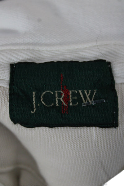J Crew Mens Striped Collared Long Sleeve Polo White 100% Cotton Size S