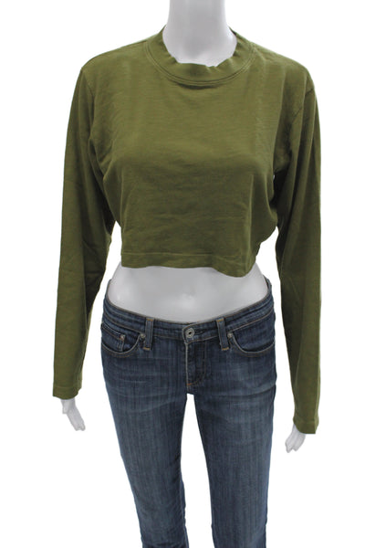 Cotton Citizen Womens Cropped Basic T Shirt Green Long Sleeve Crew Neck Size XS