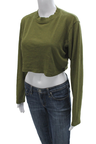 Cotton Citizen Womens Cropped Basic T Shirt Green Long Sleeve Crew Neck Size XS
