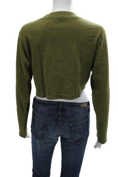 Cotton Citizen Womens Cropped Basic T Shirt Green Long Sleeve Crew Neck Size XS