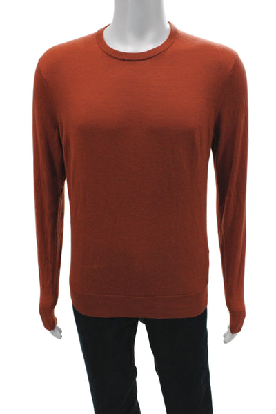 Uniqlo Mens Pullover Sweater Orange 100% Wool Crew Neck Size S