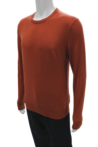 Uniqlo Mens Pullover Sweater Orange 100% Wool Crew Neck Size S
