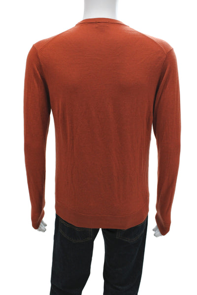 Uniqlo Mens Pullover Sweater Orange 100% Wool Crew Neck Size S