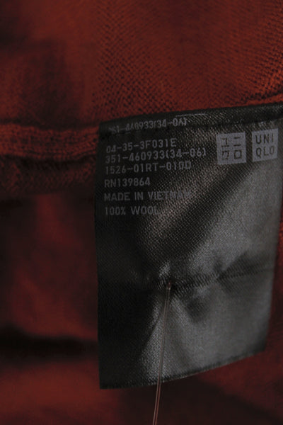 Uniqlo Mens Pullover Sweater Orange 100% Wool Crew Neck Size S