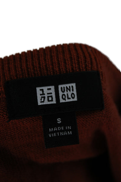 Uniqlo Mens Pullover Sweater Orange 100% Wool Crew Neck Size S