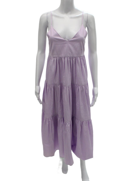 CO Womens Purple Maxi Slip Dress V Neck Sleeveless Knee Length Cotton Size S