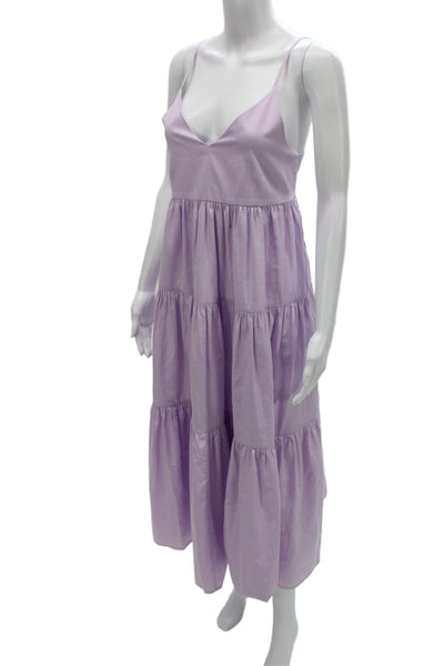 CO Womens Purple Maxi Slip Dress V Neck Sleeveless Knee Length Cotton Size S