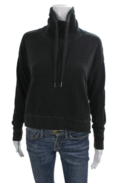 Sweaty Betty Womens Turtleneck Pullover Sweatshirt Black Drawstring Size XS