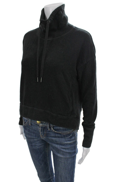 Sweaty Betty Womens Turtleneck Pullover Sweatshirt Black Drawstring Size XS