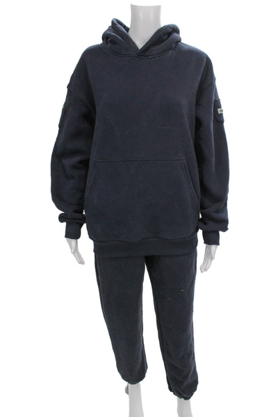 Comfrt Unisex Pullover Hoodie Dark Blue Zip Army Solid Fall Size XS
