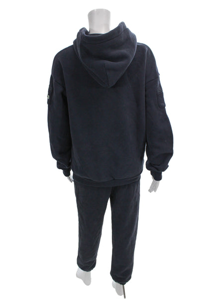 Comfrt Unisex Pullover Hoodie Dark Blue Zip Army Solid Fall Size XS
