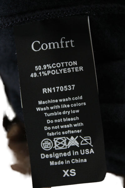 Comfrt Unisex Pullover Hoodie Dark Blue Zip Army Solid Fall Size XS