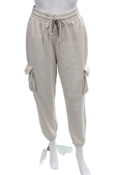 Zara Women Cargo Jogger Sweatpants Beige Drawstring Cotton Polyester Size M