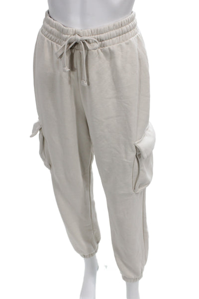 Zara Women Cargo Jogger Sweatpants Beige Drawstring Cotton Polyester Size M