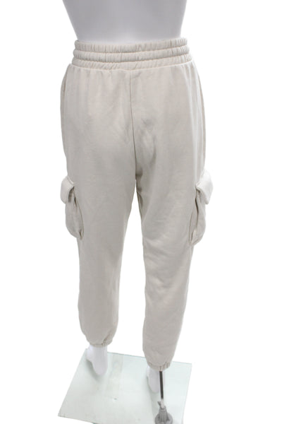 Zara Women Cargo Jogger Sweatpants Beige Drawstring Cotton Polyester Size M