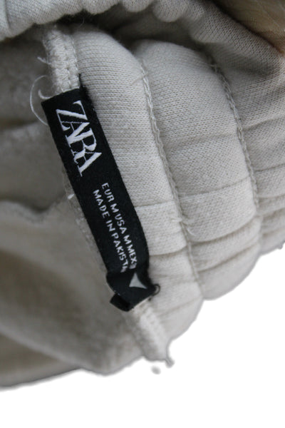 Zara Women Cargo Jogger Sweatpants Beige Drawstring Cotton Polyester Size M