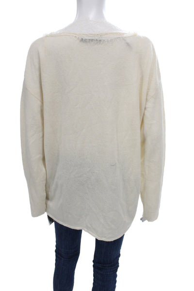 Zara Womens Bohemian V-Neck Pullover Sweater Beige Wool Modal Size M