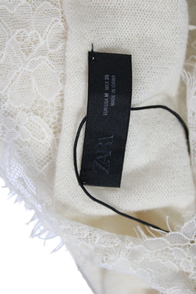 Zara Womens Bohemian V-Neck Pullover Sweater Beige Wool Modal Size M