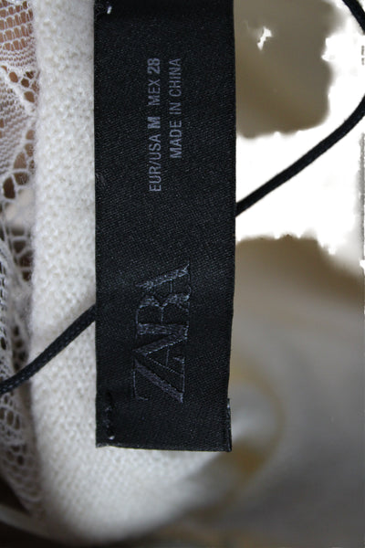 Zara Womens Bohemian V-Neck Pullover Sweater Beige Wool Modal Size M